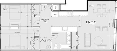 Floor plan for 2 beds, 1 bath, 1115 sqft